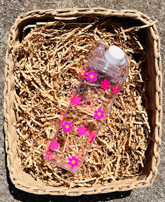 Pink Floral Milk Carton Water Bottle - 500ml